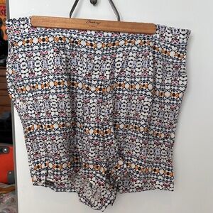 H&M White Shorts with Navy & Mustard Geometric Print